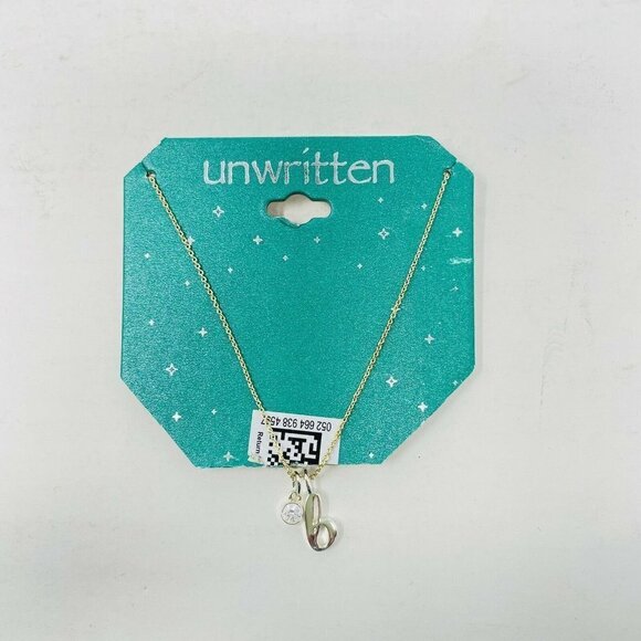 Unwritten B Initial & Cubic Zirconia Silver-Plated Charm Pendant Necklace 16" - Picture 2 of 3
